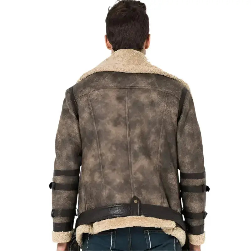 Mens Gray Shearling Aviator Jacket - Riders Republic UK