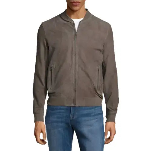 Gray Suede Leather Bomber Jacket for Men - Riders Republic UK