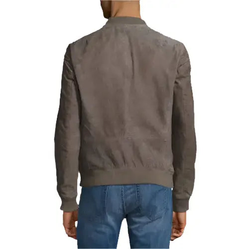Gray Suede Leather Bomber Jacket for Men - Riders Republic UK