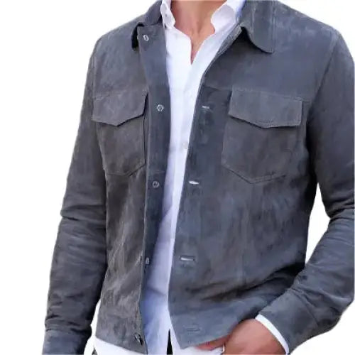 Mens Gray Suede Trucker Jacket - Riders Republic UK