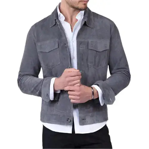 Mens Gray Suede Trucker Jacket - Riders Republic UK