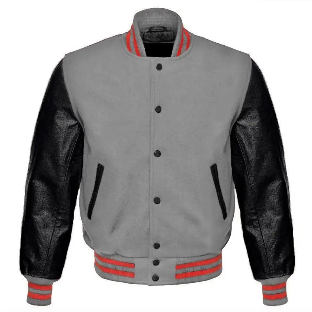 Mens Gray Wool Varsity Bomber Jacket - Riders Republic UK