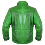 Men’s green genuine lambskin leather shirt with satin lining, functional pockets, premium stitching and regular fit