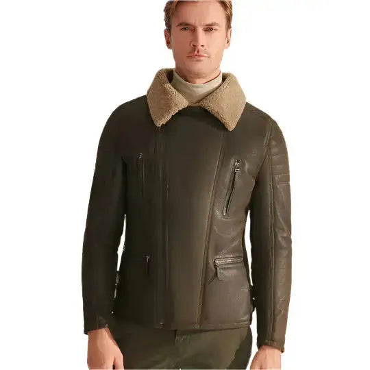 Mens Green RAF Shearling Aviator Jacket - Riders Republic UK