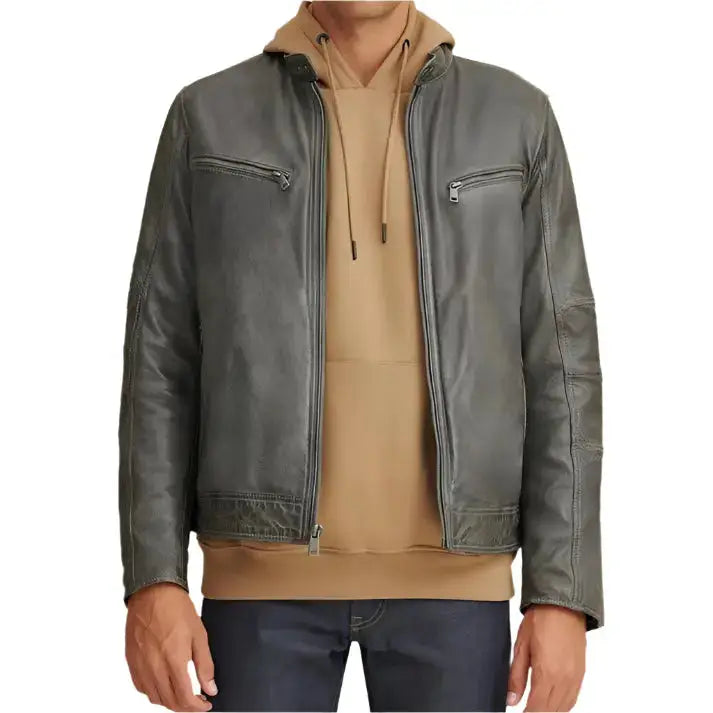 Mens Green Motorbike Leather Jacket - Riders Republic UK