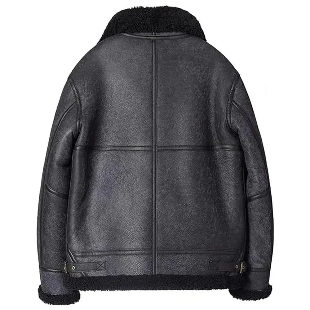 Mens Grey B3 Bomber Jacket Sheepskin Shearling Coat - Riders Republic UK