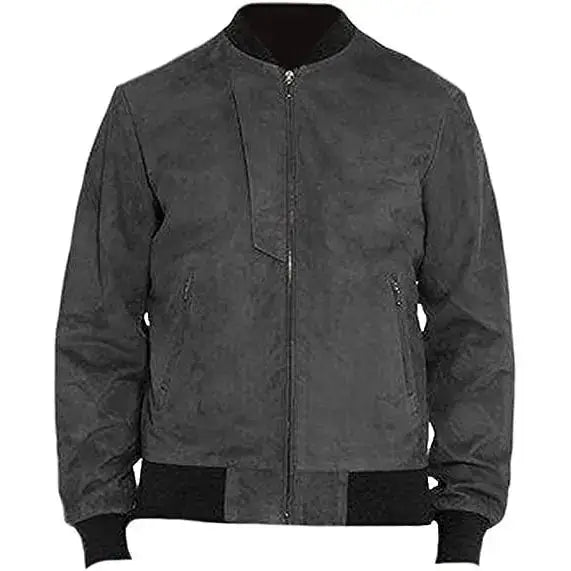 Mens Grey Suede Bomber Jacket - Riders Republic UK