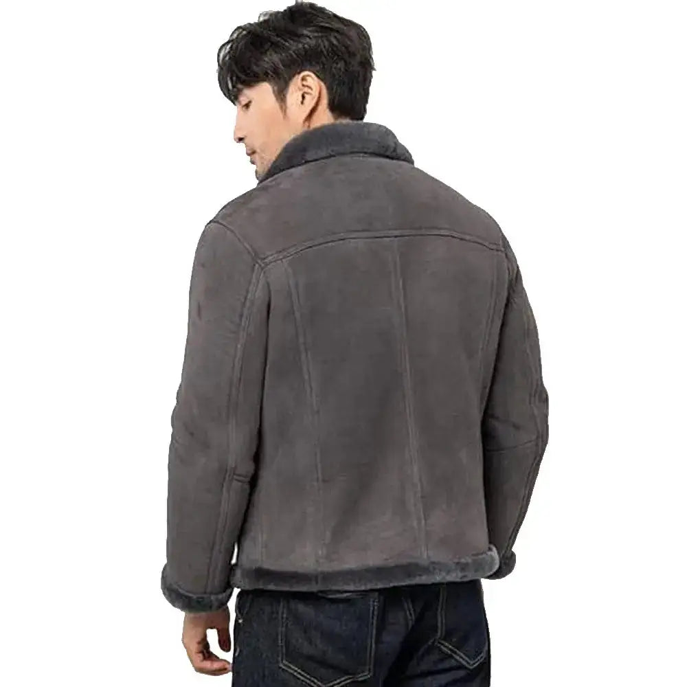 Mens Grey Suede Shearling Aviator Jacket - Riders Republic UK