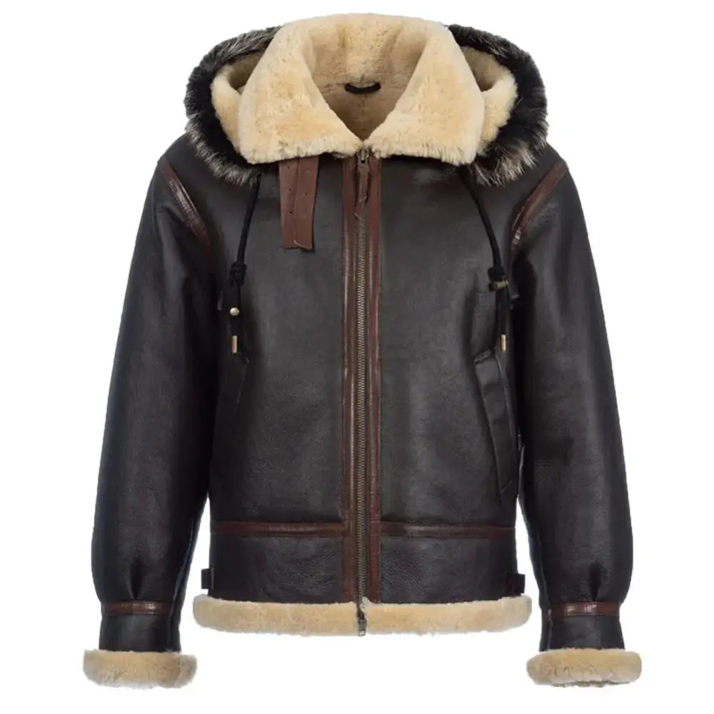 Mens Hooded Shearling Sheepskin Pilot Jacket - Riders Republic UK