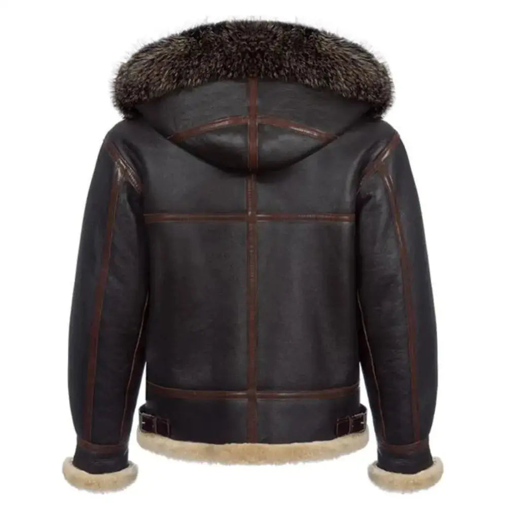 Mens Hooded Shearling Sheepskin Pilot Jacket - Riders Republic UK