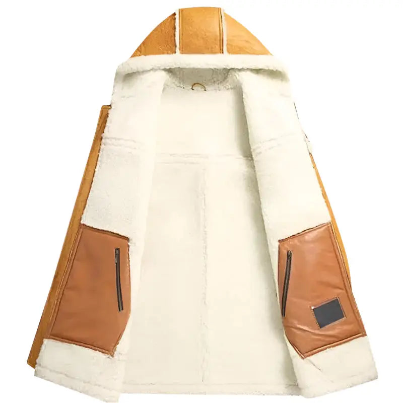 Mens Hooded Shearling Bomber Coat Yellow - Riders Republic UK