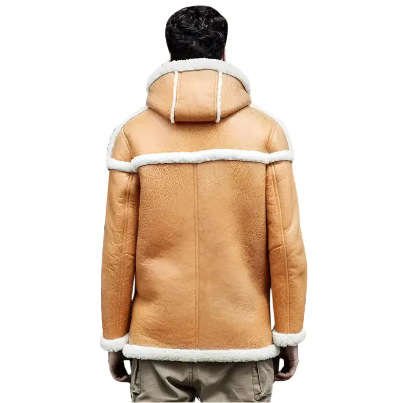 Mens Hooded Shearling Bomber Coat Yellow - Riders Republic UK