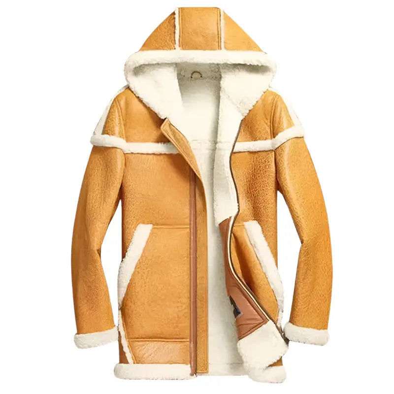 Mens Hooded Shearling Bomber Coat Yellow - Riders Republic UK