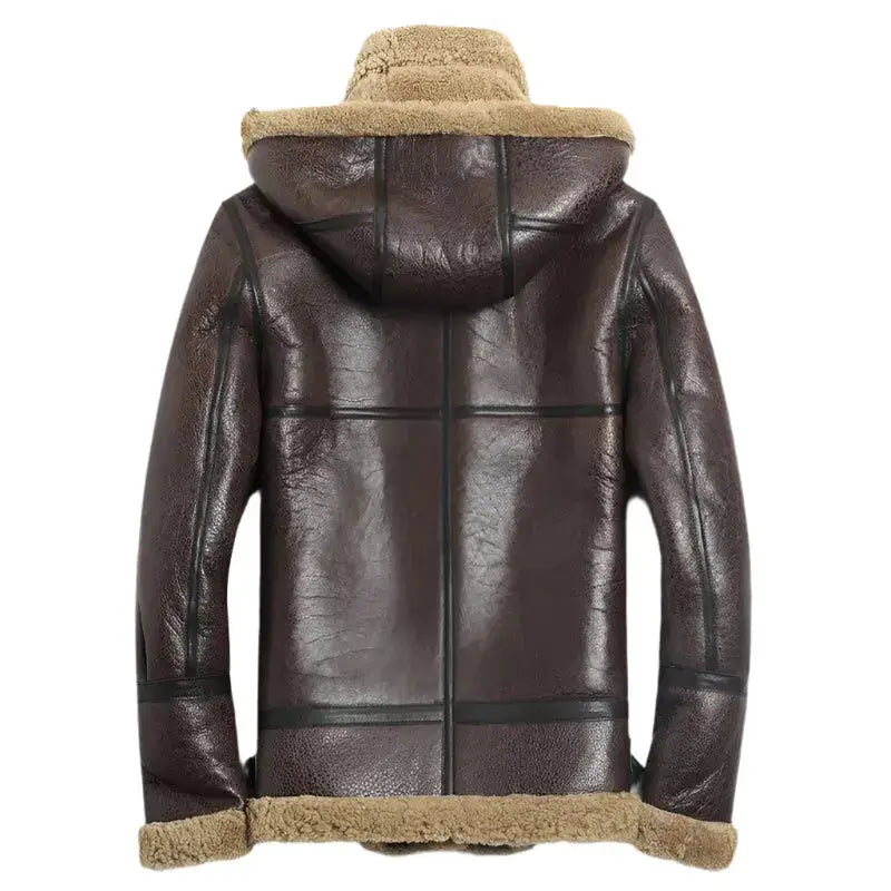 Mens Hooded Brown Shearling Aviator Jacket - Riders Republic UK