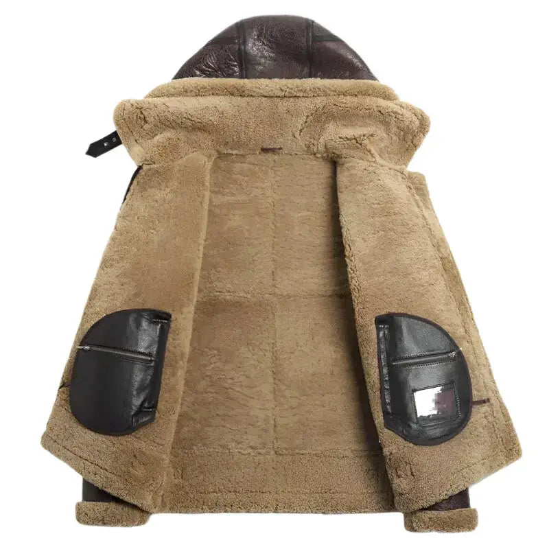 Mens Hooded Brown Shearling Aviator Jacket - Riders Republic UK