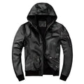 Men’s black hooded leather jacket in genuine leather
