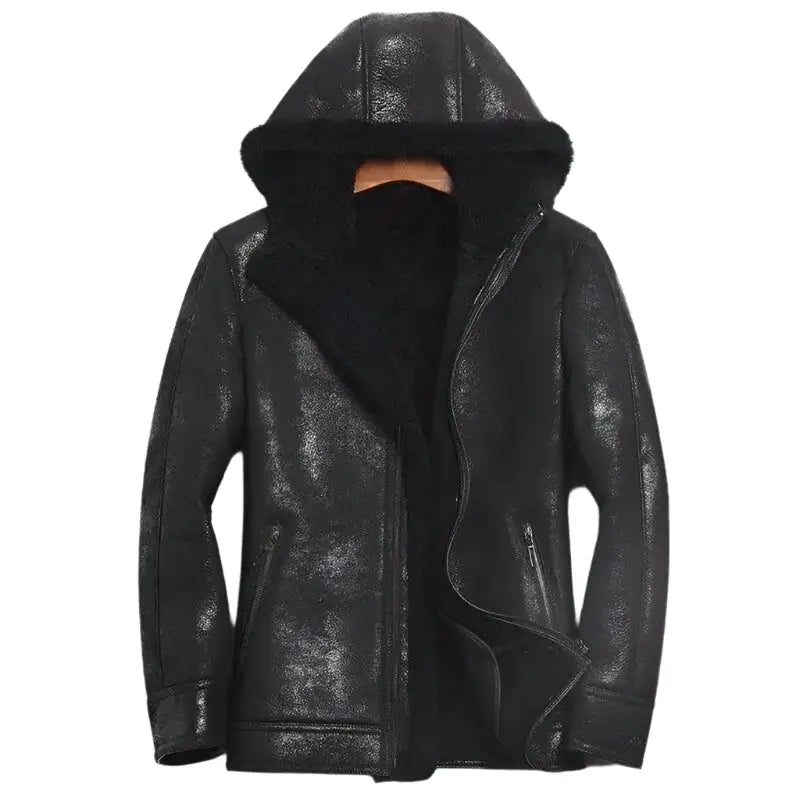 Mens Hooded Sheepskin Winter Coat - Riders Republic UK