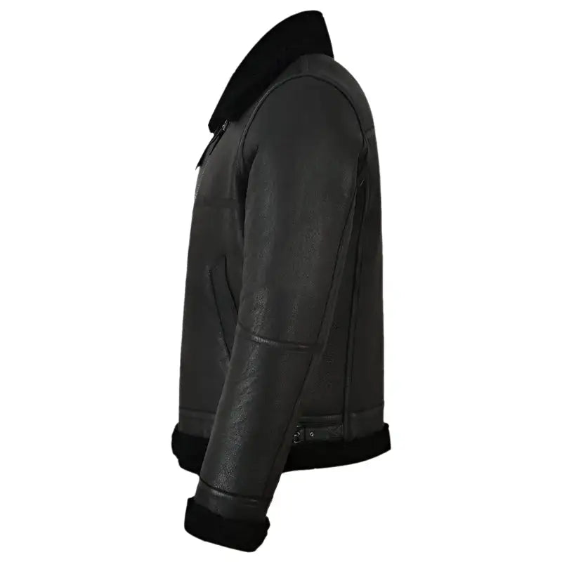Jet Black Shearling Leather Jacket Mens - Riders Republic UK