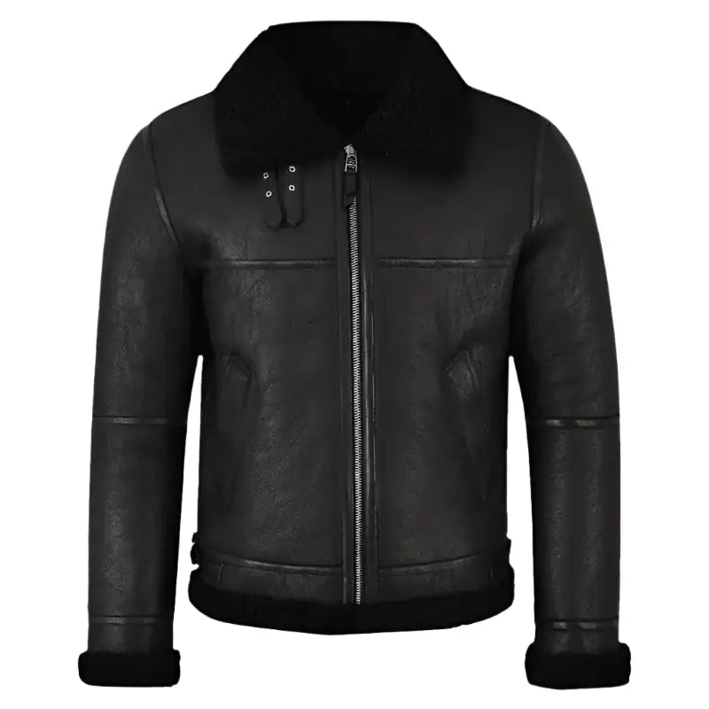 Jet Black Shearling Leather Jacket Mens - Riders Republic UK