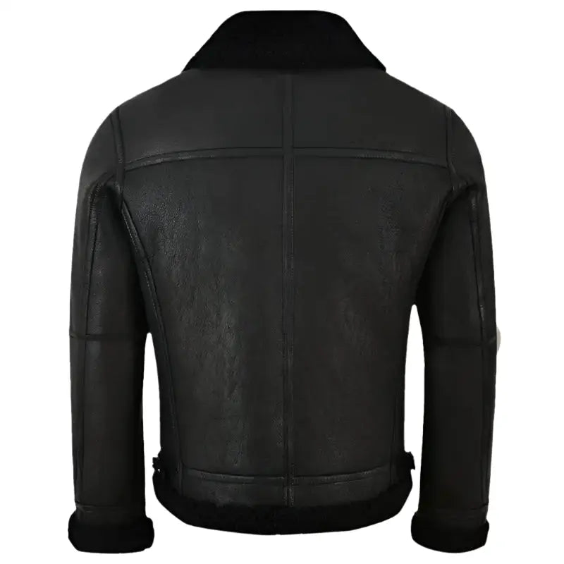 Jet Black Shearling Leather Jacket Mens - Riders Republic UK