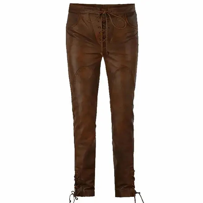 Tan Brown Leather Biker Jeans - Riders Republic UK