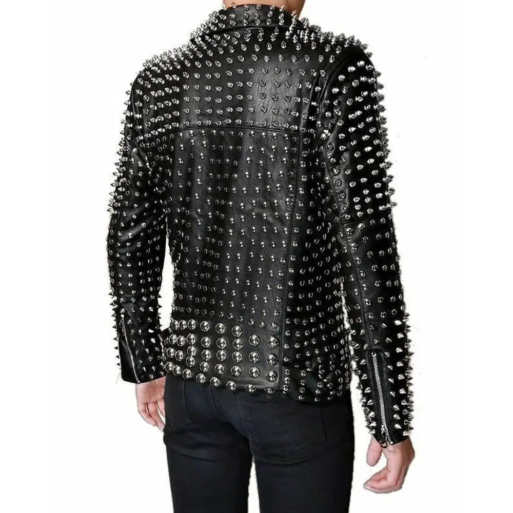 Mens Silver Studded Lambskin Leather Jacket - Riders Republic UK