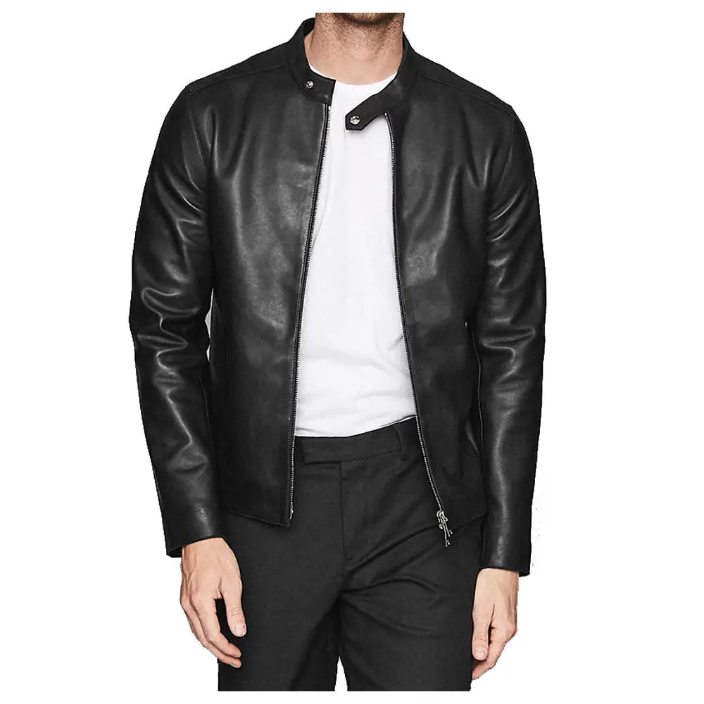 Mens Leather Cafe Racer Jacket - Riders Republic UK