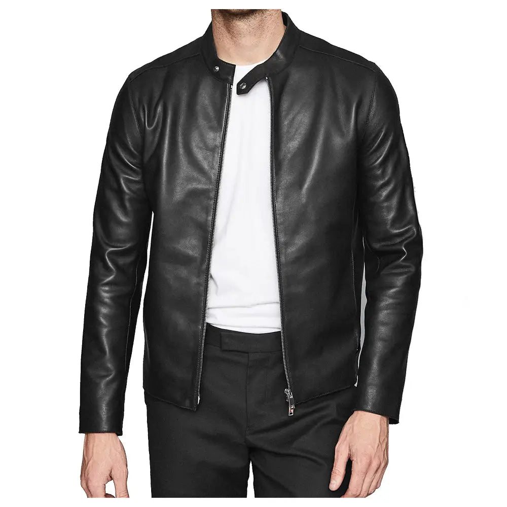 Mens Leather Cafe Racer Jacket - Riders Republic UK
