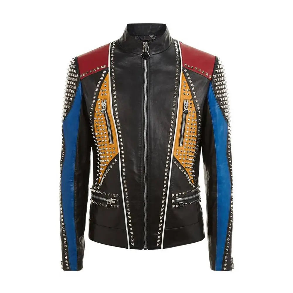 Mens Multi Color Leather Fashion Jacket - Riders Republic UK