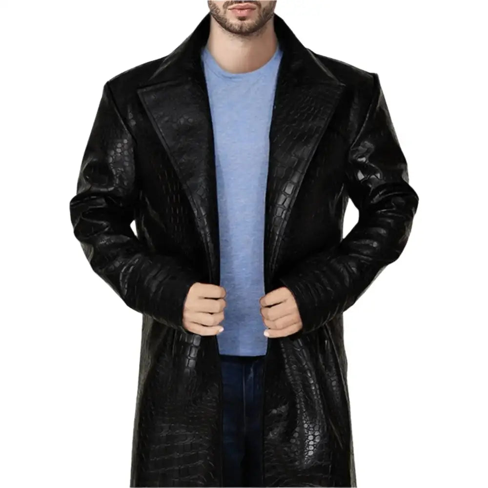 Mens Black Alligator Faux Leather Coat - Riders Republic UK