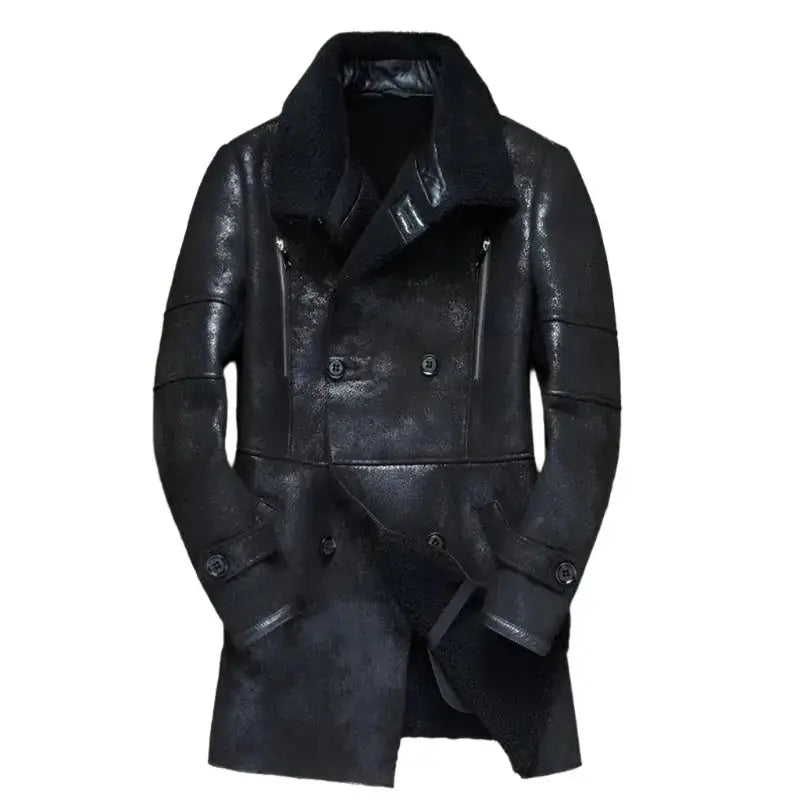 Mens Long Military Sheepskin Leather Jacket - Riders Republic UK