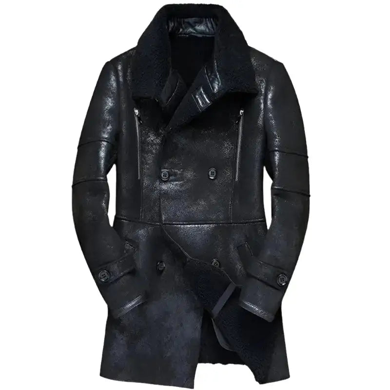 Mens Long Military Sheepskin Leather Jacket - Riders Republic UK