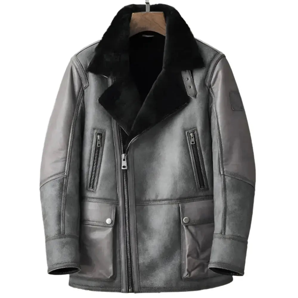 Mens Metallic Gray B3 Shearling Bomber Jacket - Riders Republic UK