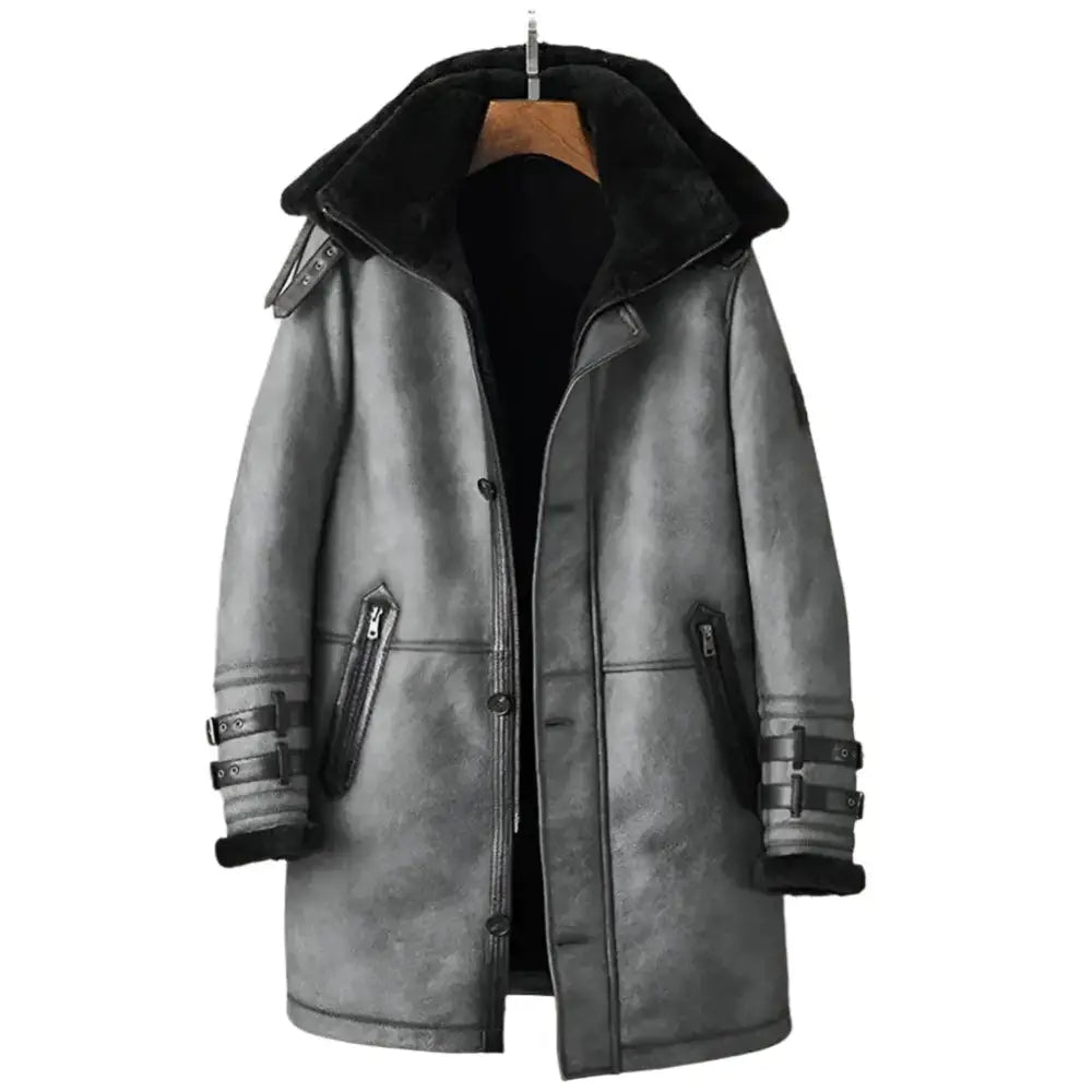 Mens Metallic Gray Shearling Bomber Coat - Riders Republic UK