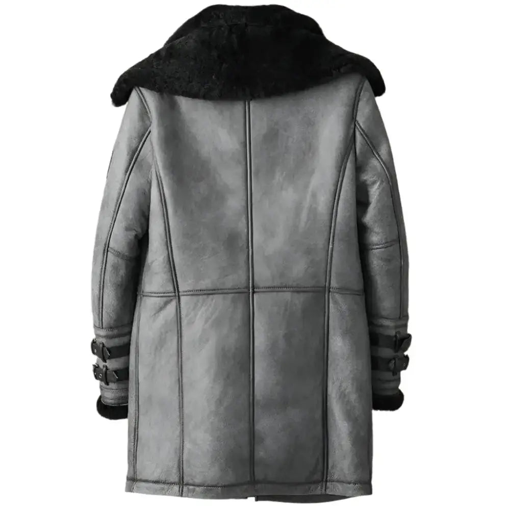 Mens Metallic Gray Shearling Bomber Coat - Riders Republic UK