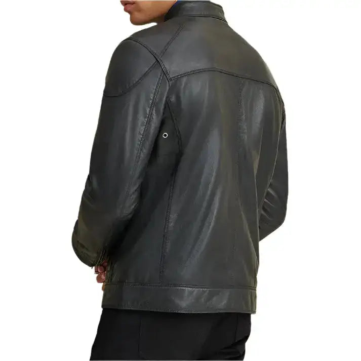 Mens Leather Motorcycle Jacket with Shoulder Patches - Riders Republic UK
