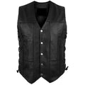 Mens Black Leather Motorcycle Vest - Riders Republic UK