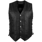 Mens Black Leather Motorcycle Vest - Riders Republic UK