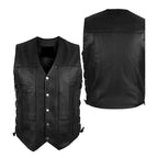 Mens Black Leather Motorcycle Vest - Riders Republic UK