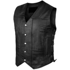 Mens Black Leather Motorcycle Vest - Riders Republic UK