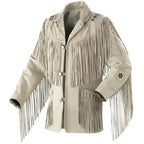 Mens Beige Suede Western Jacket with Fringe - Riders Republic UK