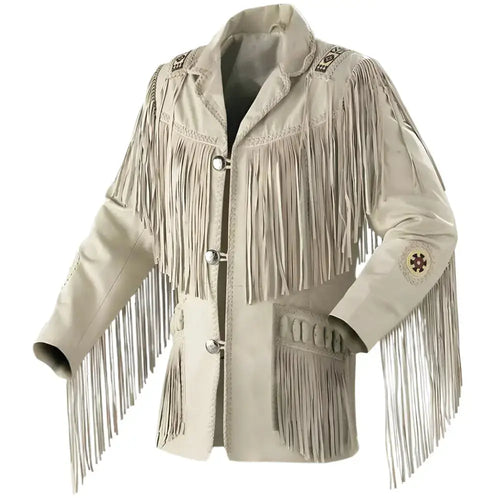 Mens Beige Suede Western Jacket with Fringe - Riders Republic UK