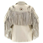 Mens Beige Suede Western Jacket with Fringe - Riders Republic UK