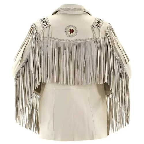 Mens Beige Suede Western Jacket with Fringe - Riders Republic UK