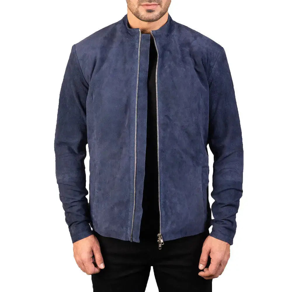 Mens Navy Blue Suede Biker Jacket - Riders Republic UK