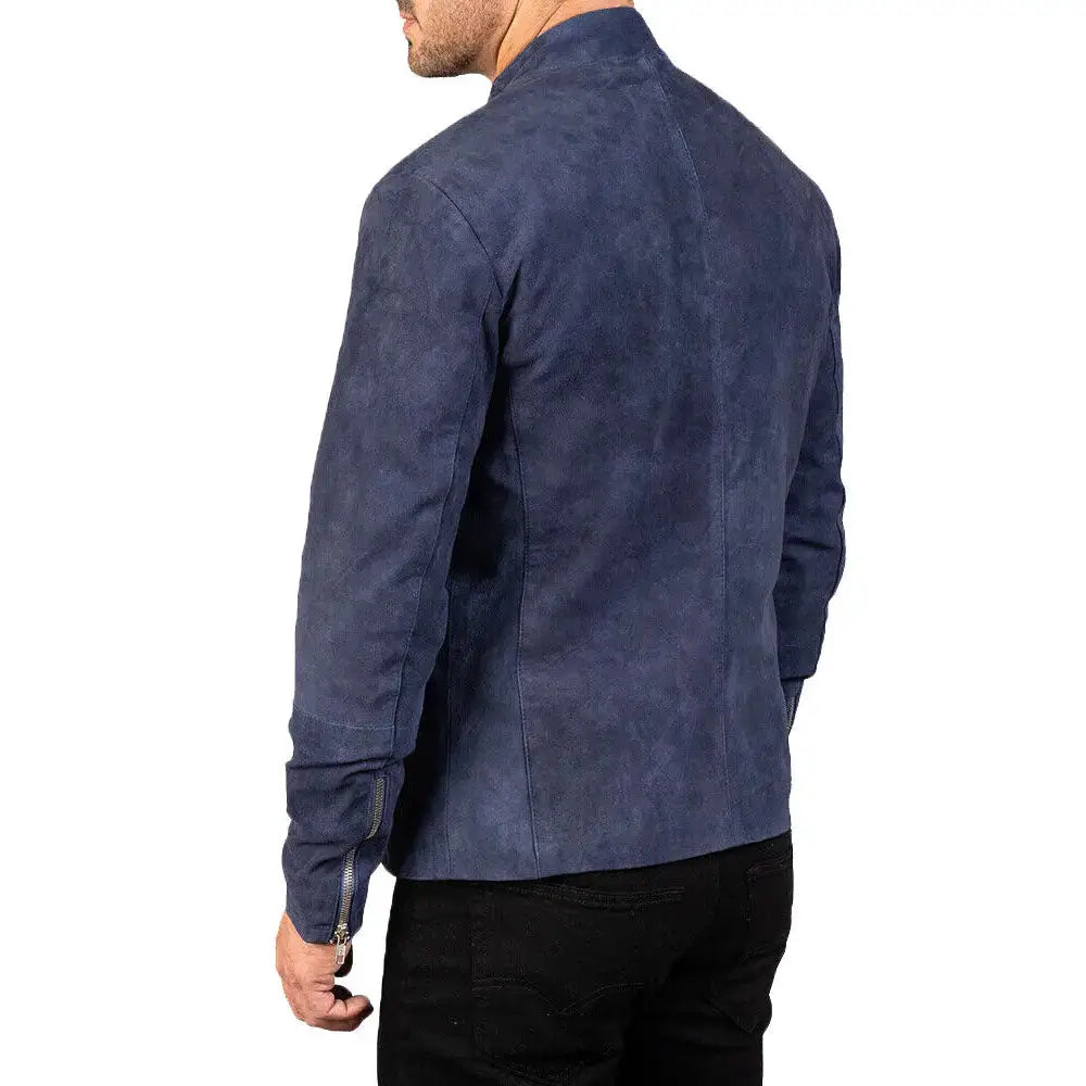 Mens Navy Blue Suede Biker Jacket - Riders Republic UK