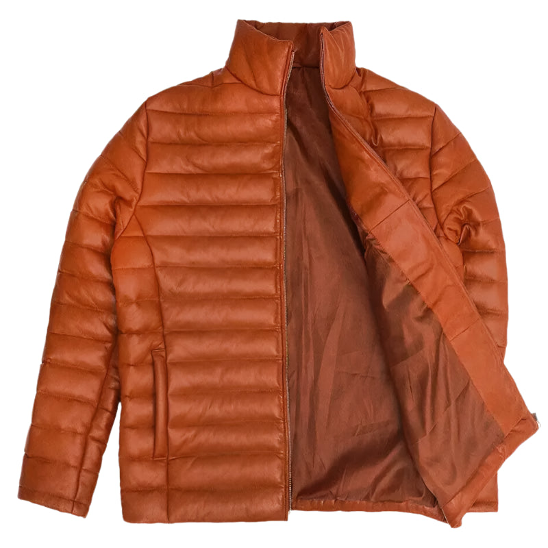 Mens Quilted Lambskin Leather Puffer Jacket - Riders Republic UK
