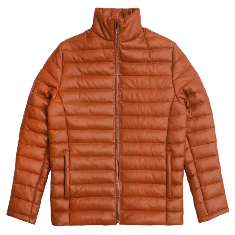 Mens Quilted Lambskin Leather Puffer Jacket - Riders Republic UK