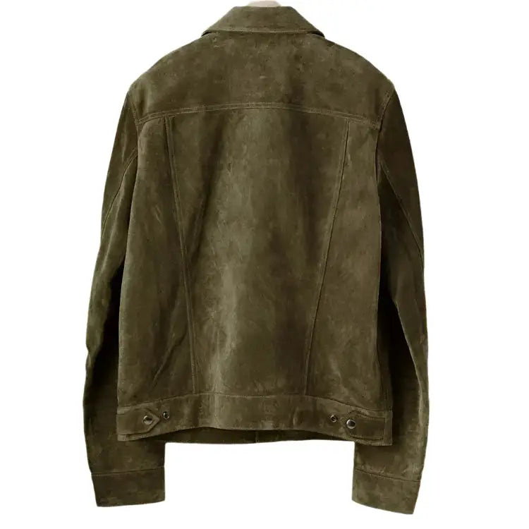 Olive Suede Leather Snap Shirt Jacket Mens - Riders Republic UK