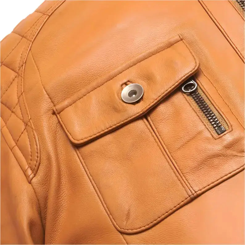 Orange Lamb Leather Biker Jacket Mens - Riders Republic UK